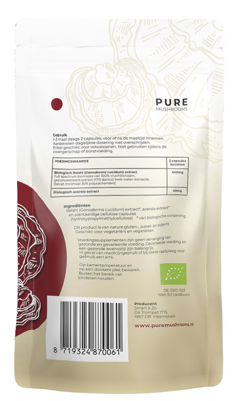 Pure Mushrooms Bio Reishi Capsules (60 vegetarische capsules)