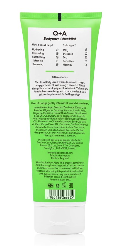 Q+A Aha Exfoliator Body Scrub Vanilla Coconut (250 ml)