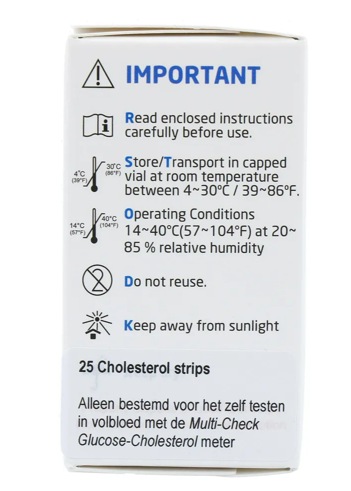 Multicheck Glucose & Cholesterol Teststrips (25 stuks)