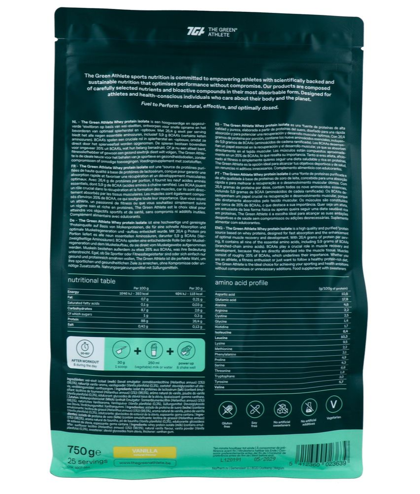 The Green Athlete Whey Protein Isolate Vanilla Poeder (750 gr)