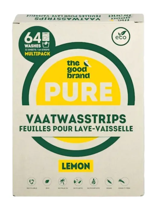 The Good Brand Pure Vaatwasstrips Lemon (64 stuks)