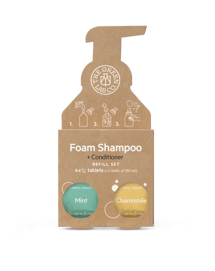 The Green Lab Co. Navul Set Schuimende Shampoo Tabletten - Munt & Kamille (4 stuks)