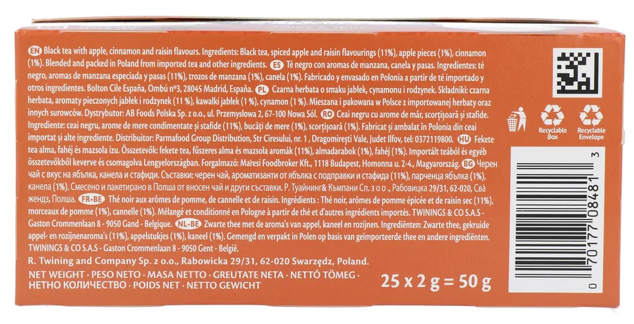 Twinings Apple, Cinnamon & Raisin Thee (25 zakjes)