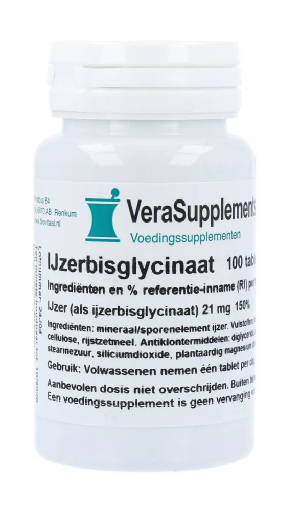 Verasupplements Ijzerbisglycinaat Tabletten (100 tabletten)