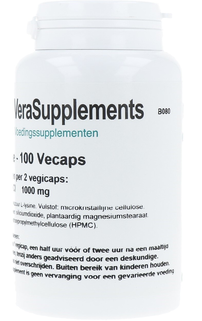Verasupplements L-lysine 500mg Capsules (100 vegetarische capsules)