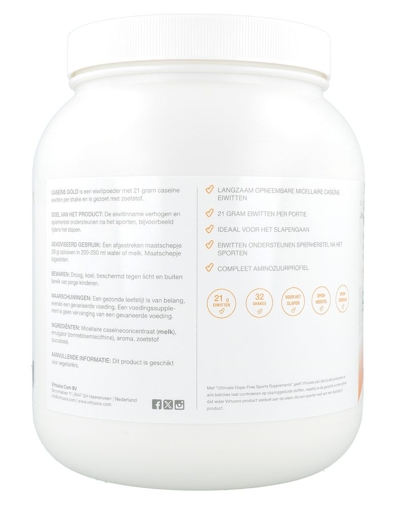 Virtuoos Caseïne Gold Vanille Eiwitten Poeder (900 gr) - image 2