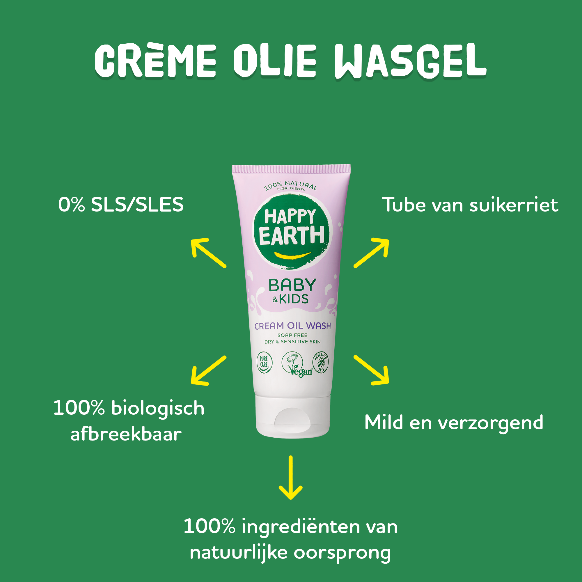 Happy Earth Wasgel creme olie baby & kids (200 ml) - image 2
