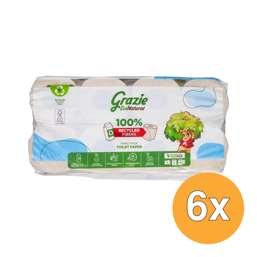 6x Grazie Natural Toiletpapier 3-laags (8 stuks)