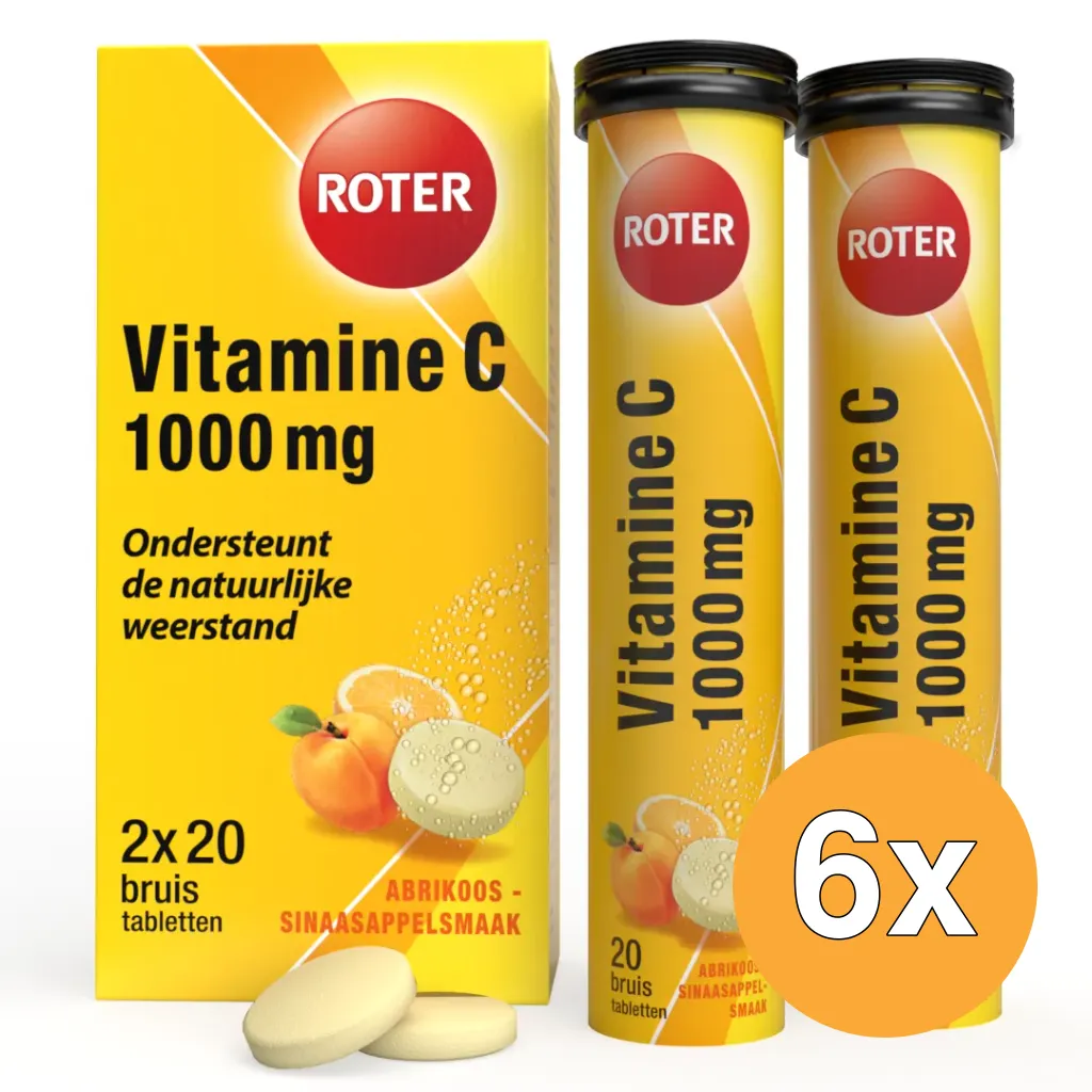 6x Roter Vitamine C Bruis 1000 mg abrikoos sinaasappel duopack (40 bruistabletten)