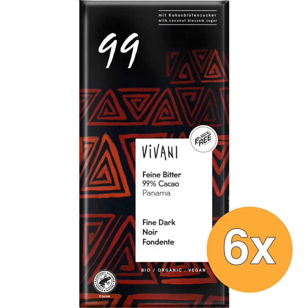 6x Vivani Chocolade Puur Delicaat 99% Panama Bio (80 gr)