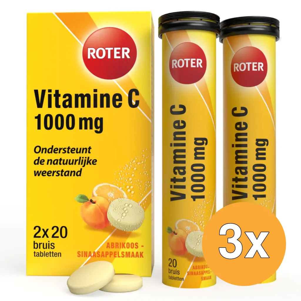 3x Roter Vitamine C Bruis 1000 mg abrikoos sinaasappel duopack (40 bruistabletten)