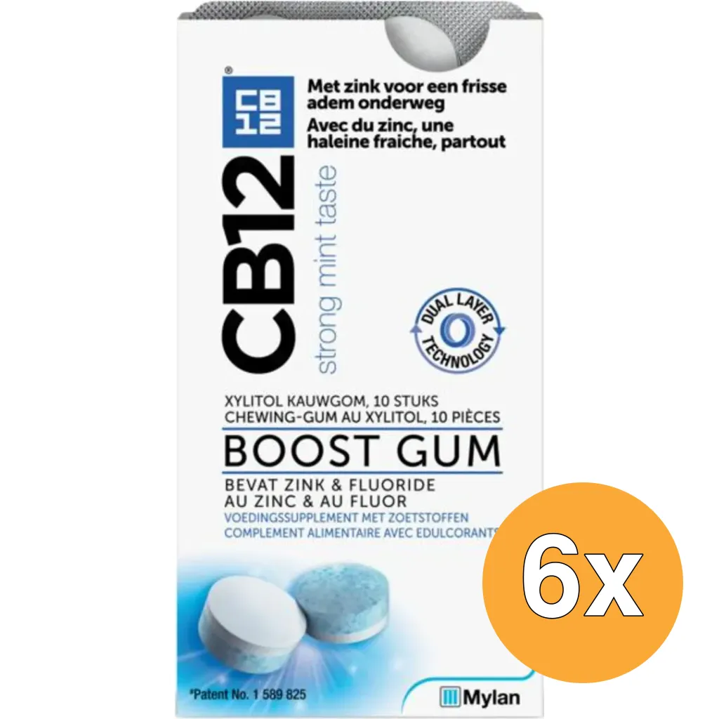 6x Cb12 Mondverzorging boost kauwgom strong mint (10 stuks)