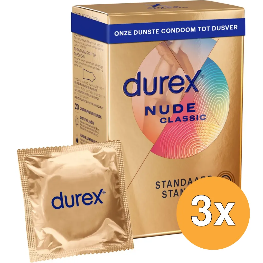3x Durex Nude Classic Voordeelverpakking (20 stuks)