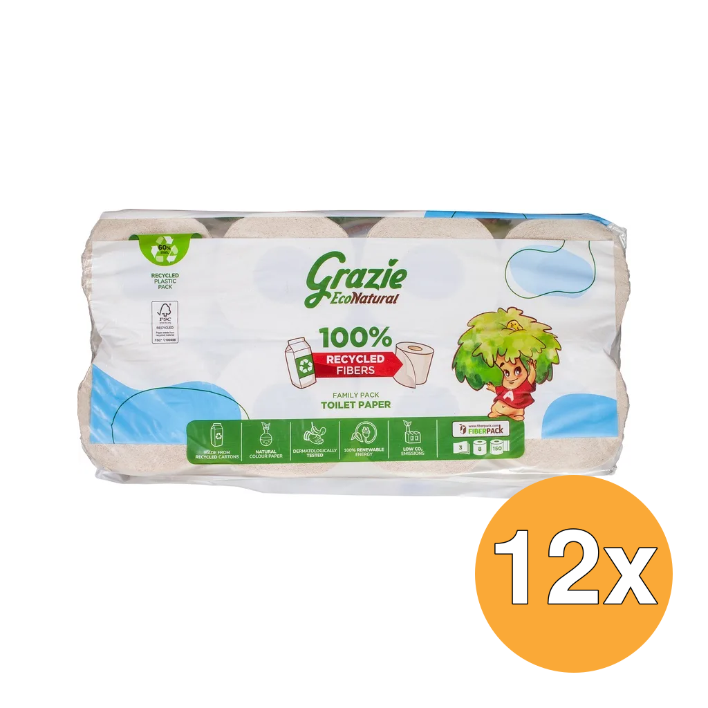 12x Grazie Natural Toiletpapier 3-laags (8 stuks)