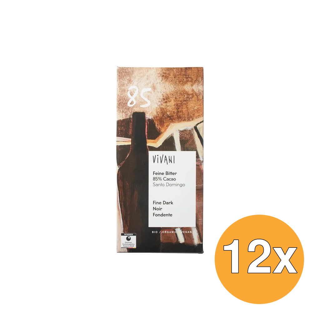 12x Vivani Chocolate Bar Fine Dark 85% Cacao Santo Domingo (80 gr)