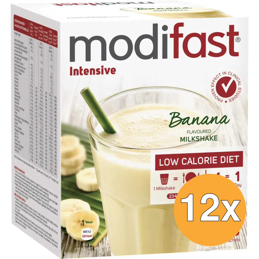 12x Modifast Intensive Milkshake Banaan 8 Zakjes (440 gr)