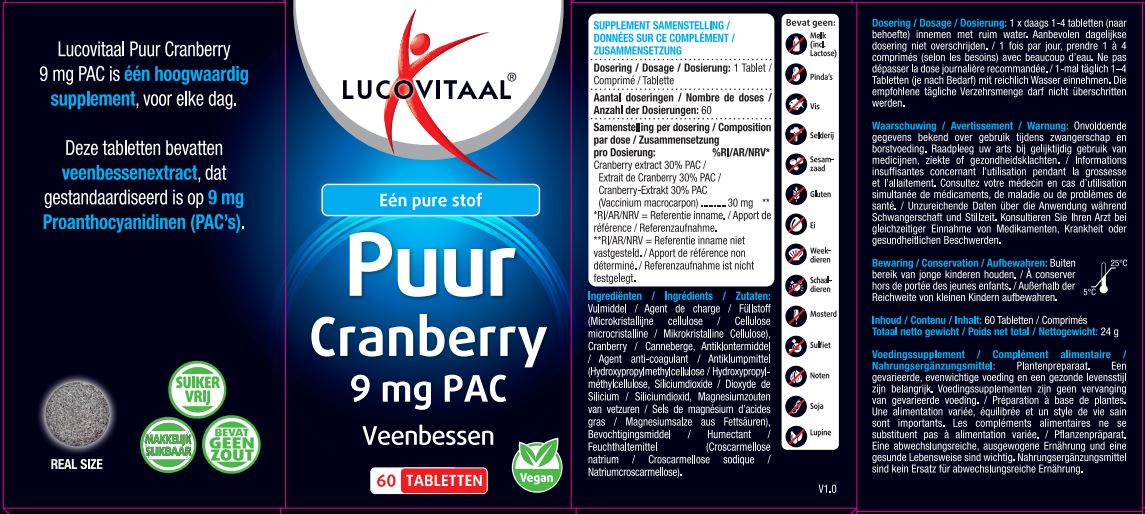 Lucovitaal Puur Cranberry 9mg PAC (60 tabletten)