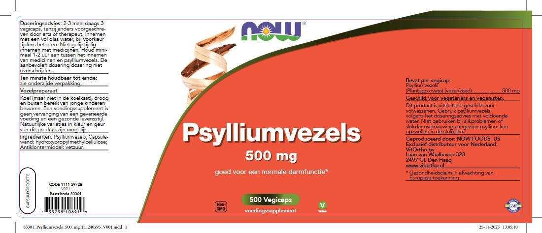 Now Psylliumvezels 500 mg (500 vega capsules)