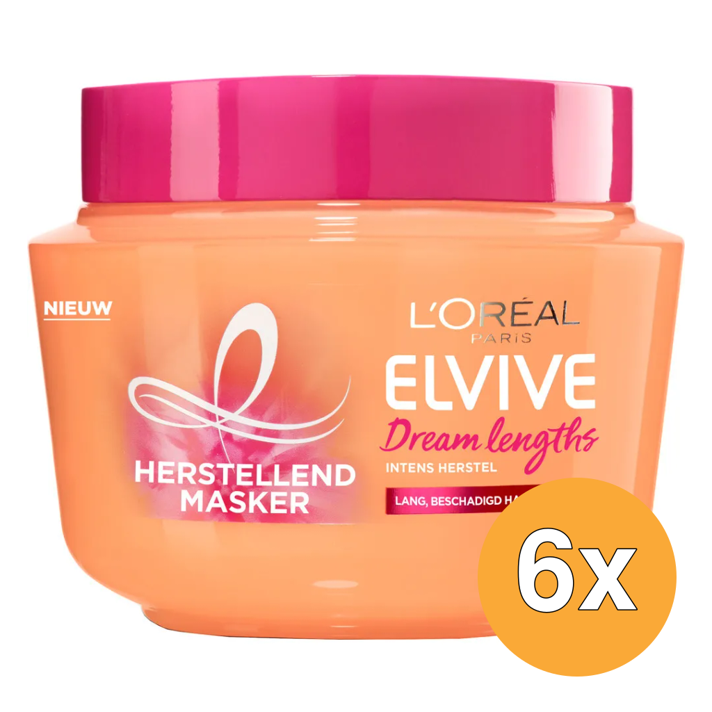6x L'Oréal Paris Elvive Dream Lenghts Haarmasker Voor Lang/Beschadigd Haar (300 ml)