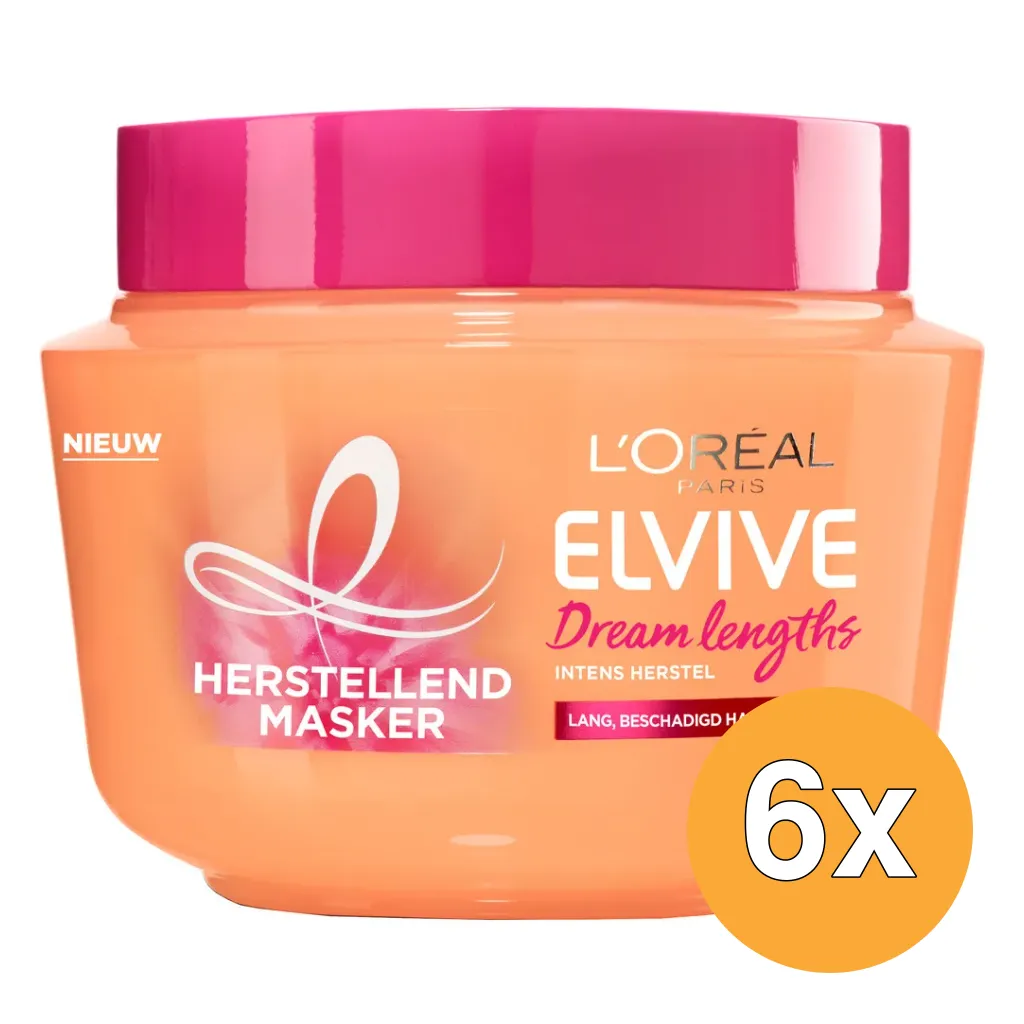 6x L'Oréal Paris Elvive Dream Lenghts Haarmasker Voor Lang/Beschadigd Haar (300 ml)