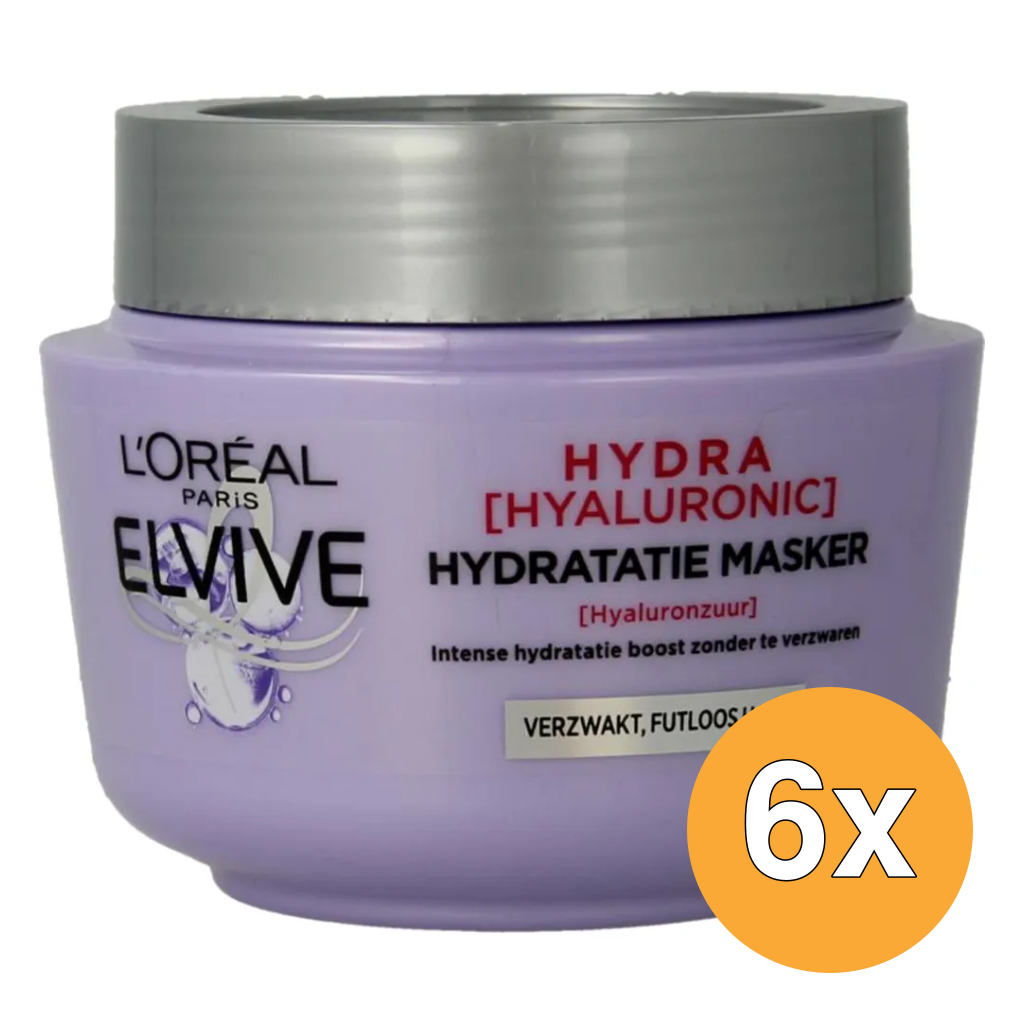 6x L'Oréal Paris Elvive Masker Hydra Hyaluronic Hydraterend (300 ml)