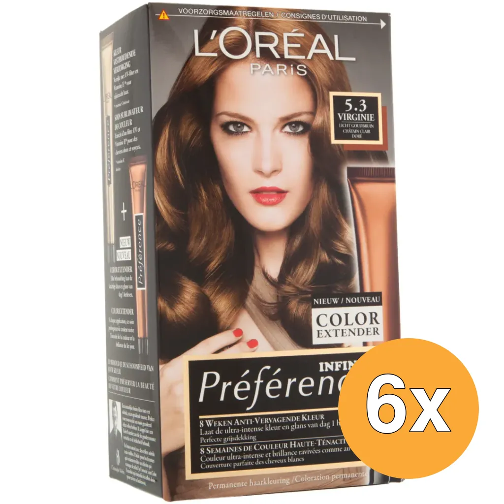 6x L'Oréal Paris Preference 5.3 Licht Goudbruin (1 set)