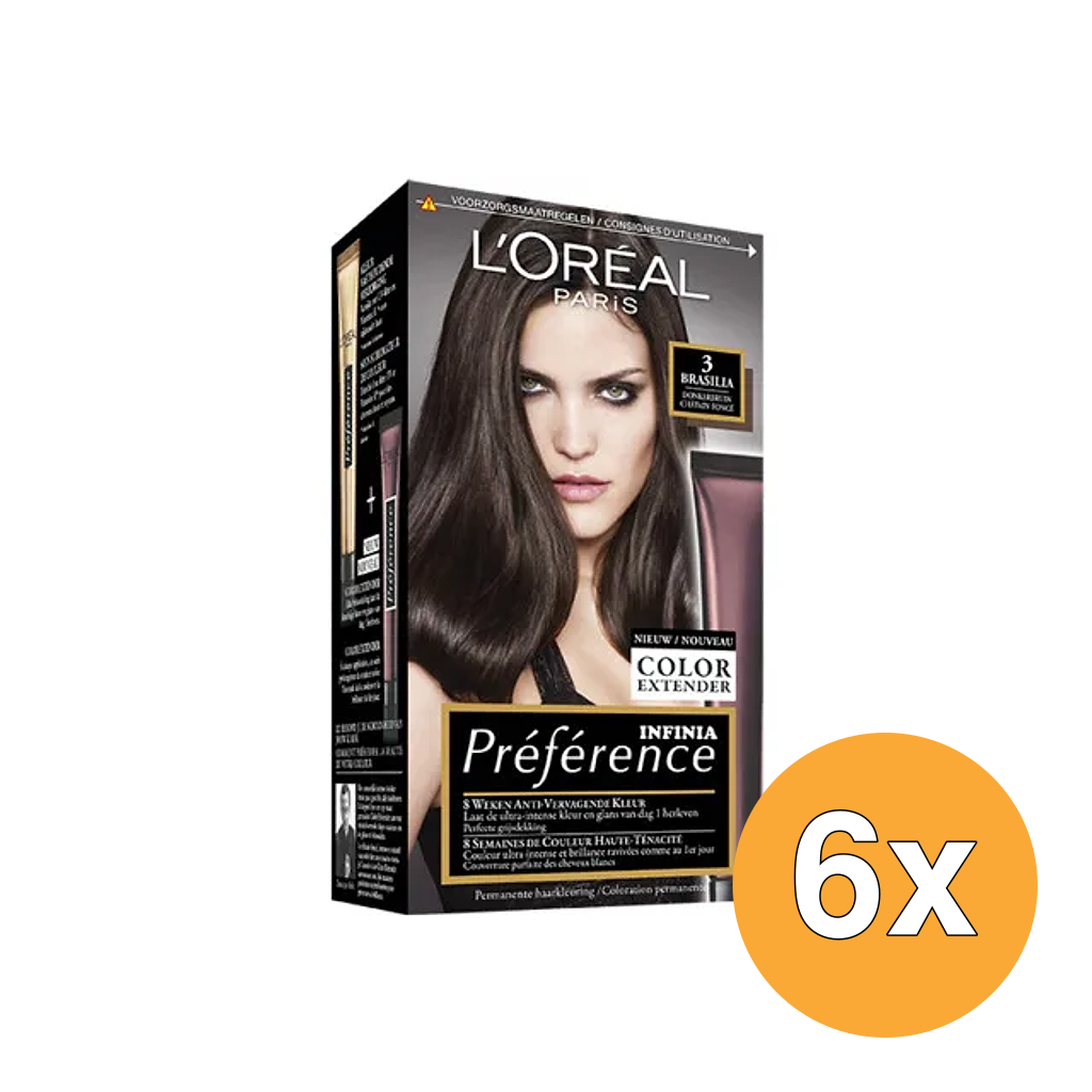 6x L'Oréal Paris Preference 3 Donkerbruin (1 set)
