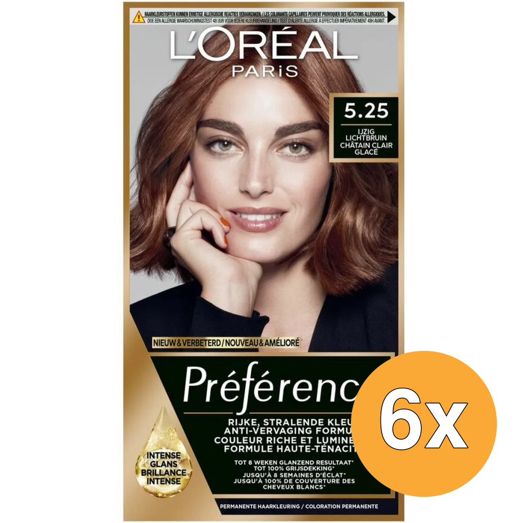 6x L'Oréal Paris Preference 5.25 Ijzig Lichtbruin (1 stuk)