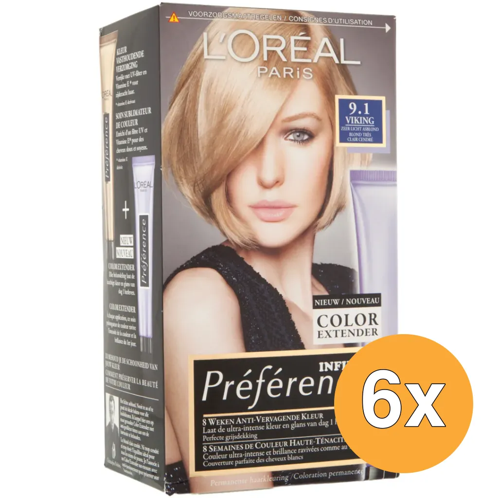 6x L'Oréal Paris Preference 9.1 Zeer Licht Asblond (1 set)