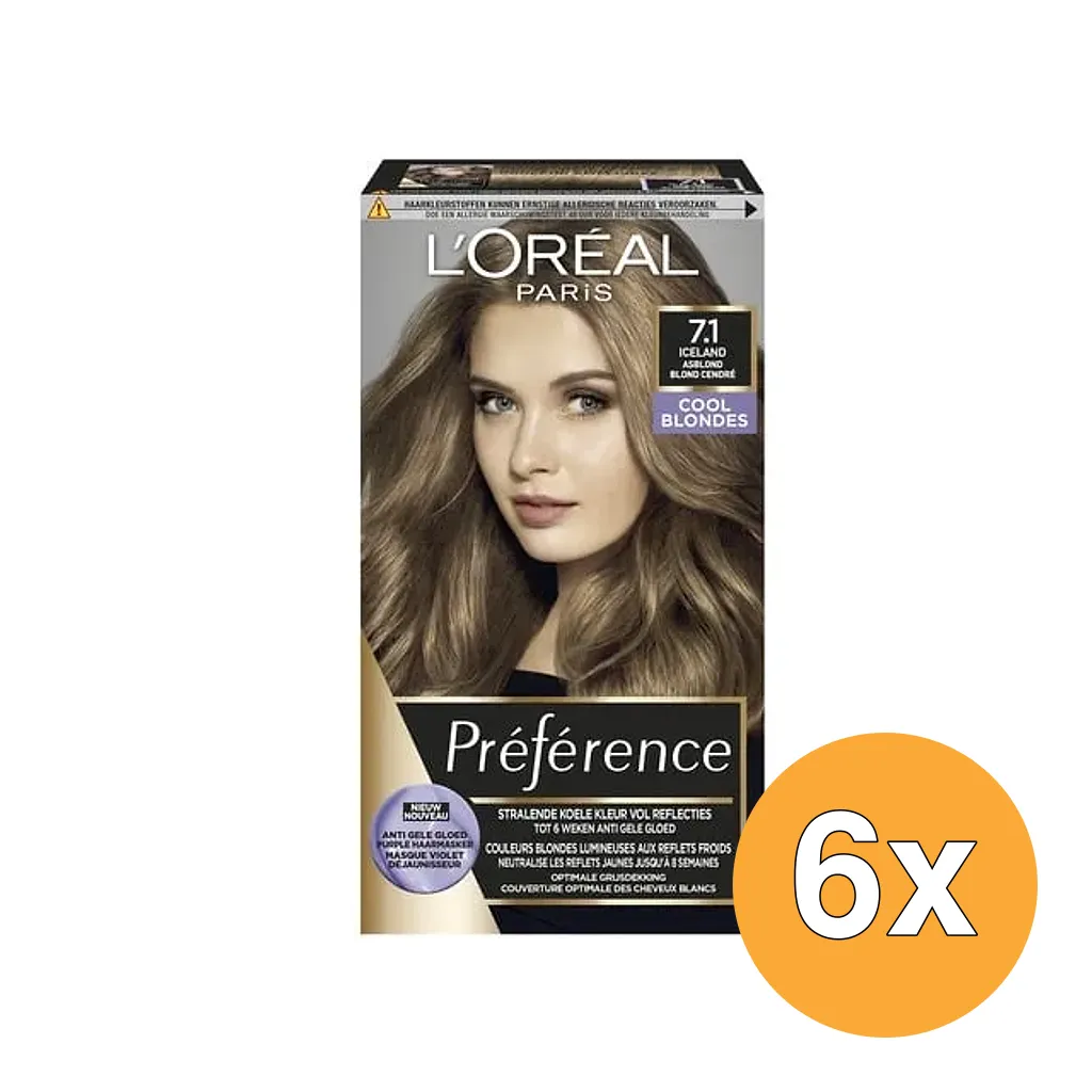 6x L'Oréal Paris Preference Cool Blondes 7.1 Iceland Asblond (1 stuk)