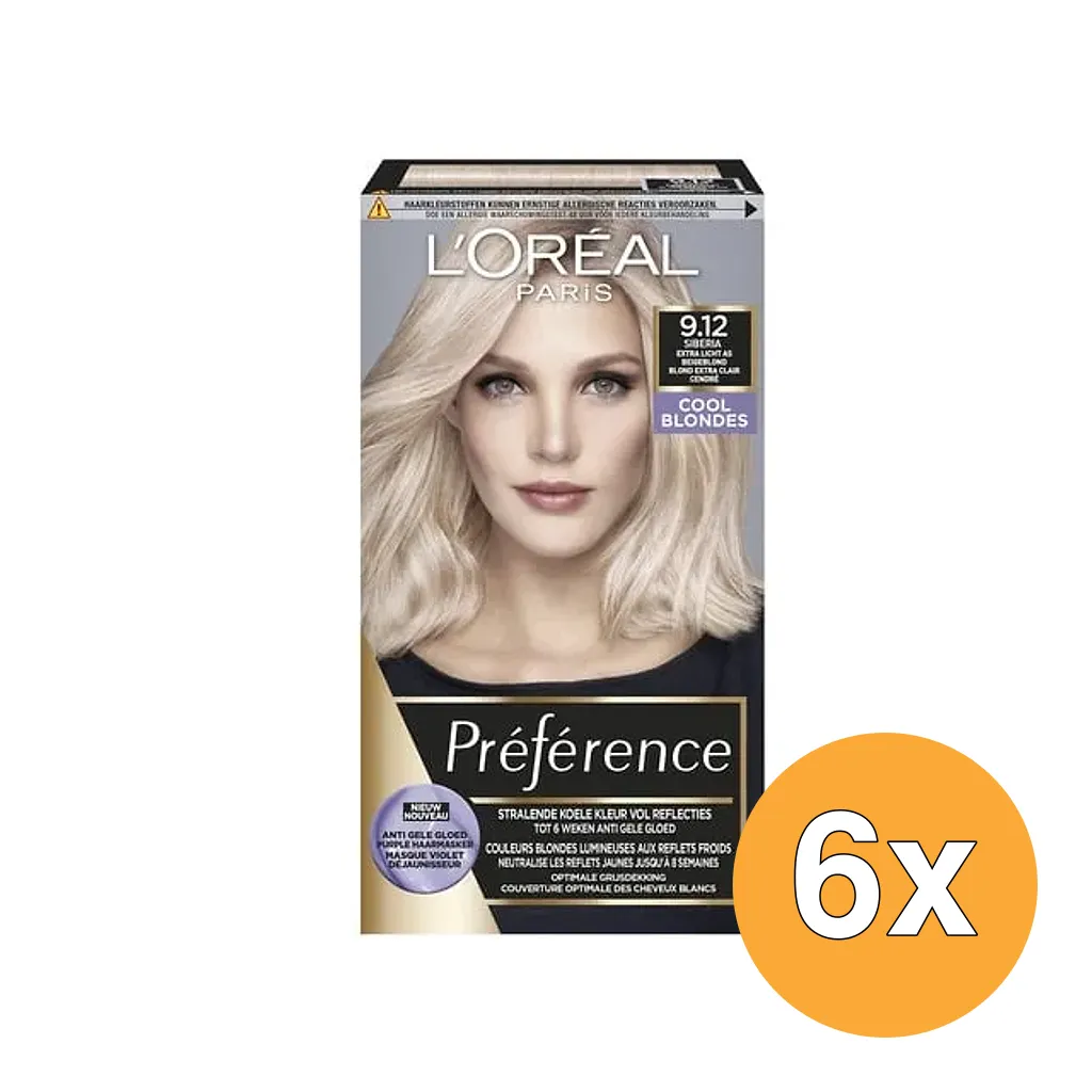 6x L'Oréal Paris Preference Cool Blondes 9.12 Siberia Extra Licht As Beige (1 stuk)