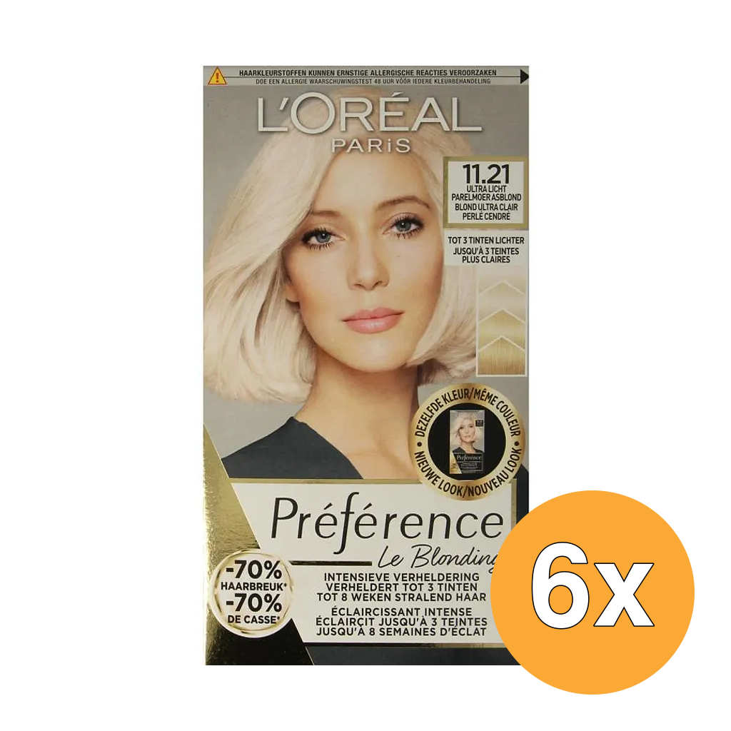 6x L'Oréal Paris Preference 11.21 Ultra Licht Parelmoer Asblond (1 set)