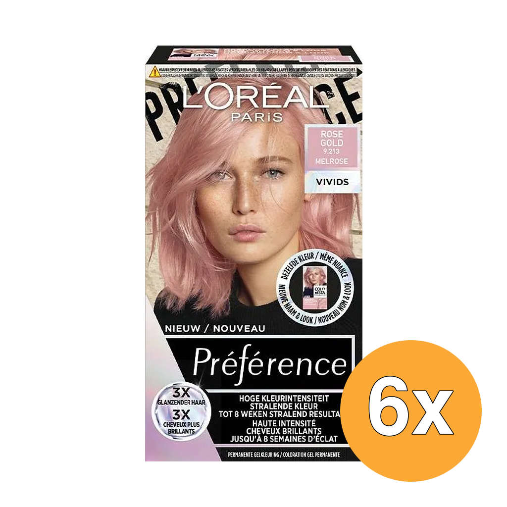 6x L'Oréal Paris Preference Vivids 9.213 Rose Gold (1 stuk)