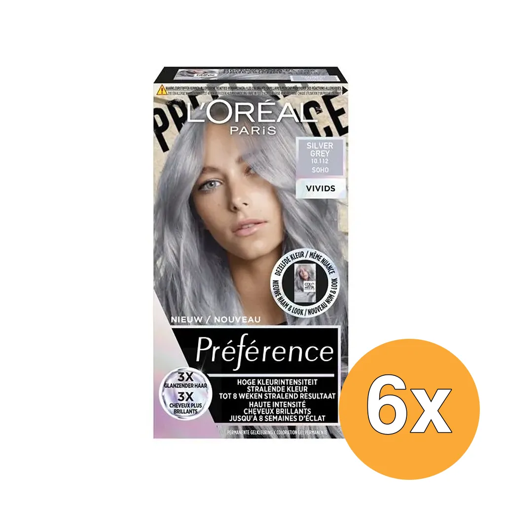 6x L'Oréal Paris Preference Vivids 10.112 Silver Grey (1 stuk)