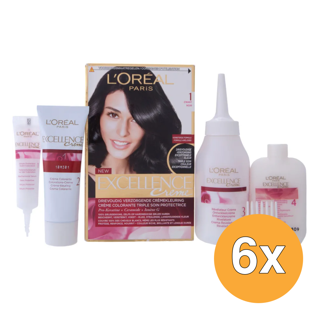 6x L'Oréal Paris Excellence Creme 1 Zwart (1 set)