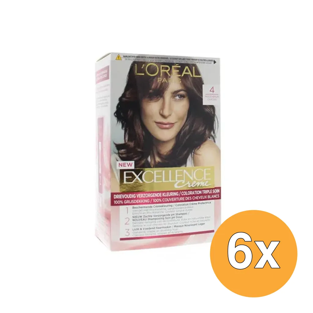 6x L'Oréal Paris Excellence Creme 4 Middenbruin (1 set)