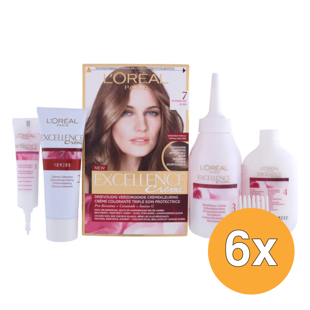 6x L'Oréal Paris Excellence Creme 7 Middenblond (1 set)