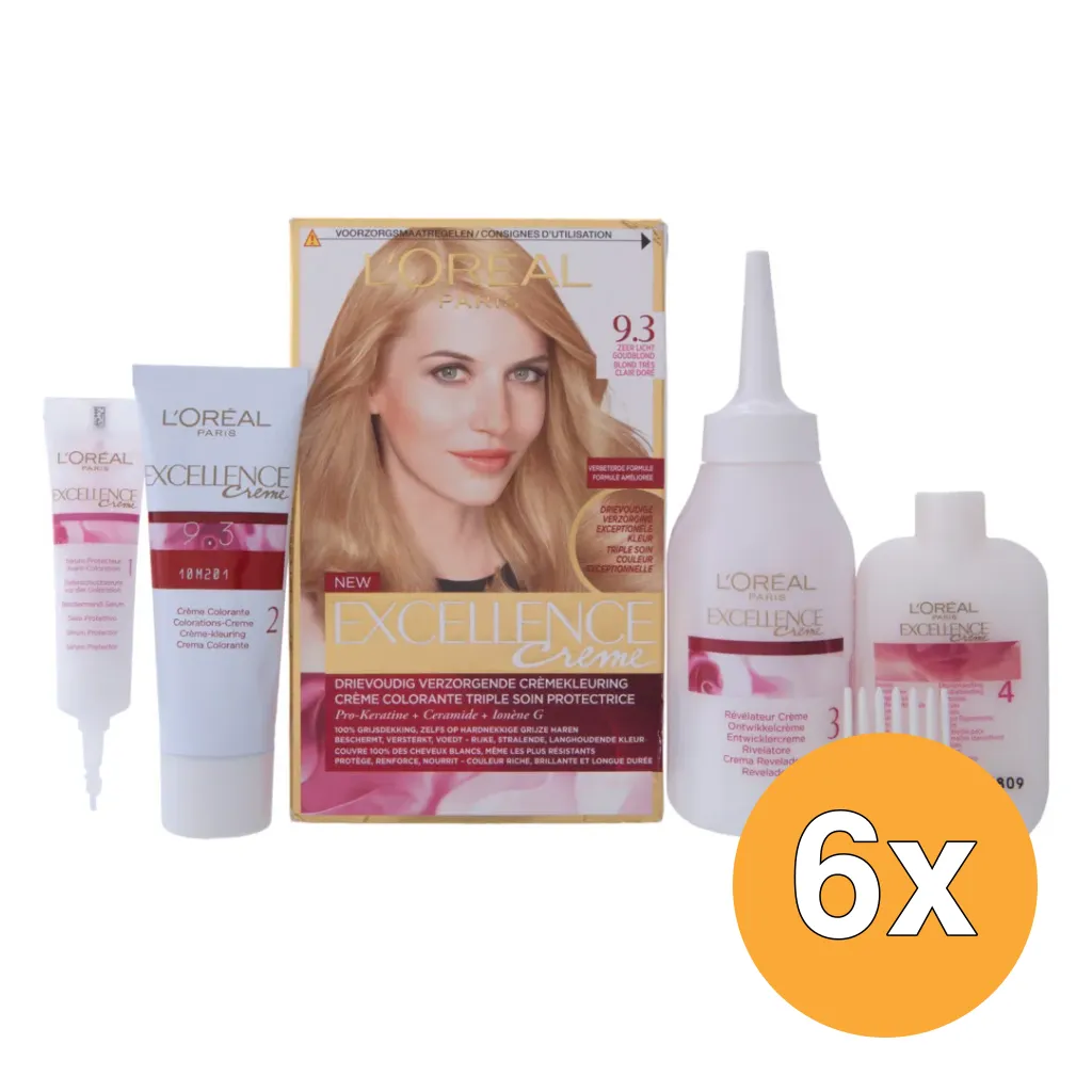 6x L'Oréal Paris Excellence Creme 9.3 Zeer Licht Goudblond (1 set)