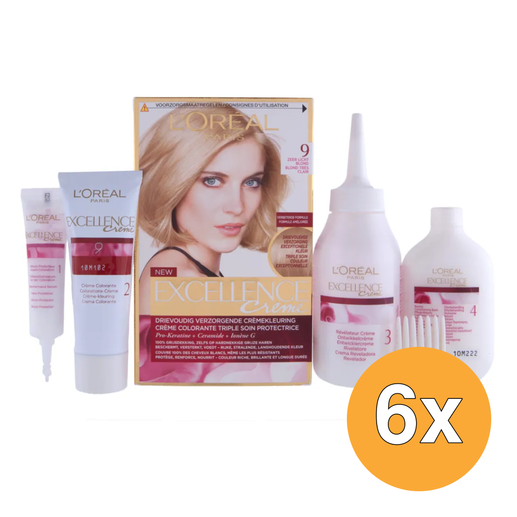 6x L'Oréal Paris Excellence Creme 9 Zeer Lichtblond (1 set)