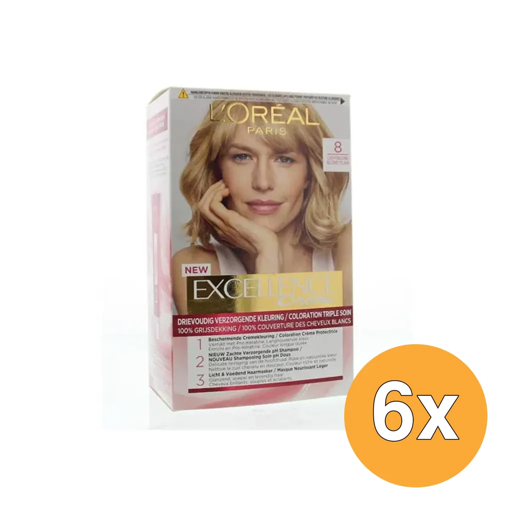6x L'Oréal Paris Excellence Creme 8 Lichtblond (1 set)