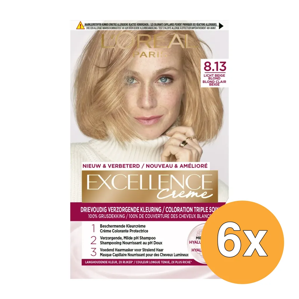 6x L'Oréal Paris Excellence Creme 8,13 Licht Beige Blond (1 stuk)