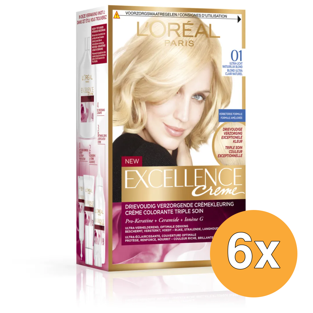 6x L'Oréal Paris Excellence Pure Blonde 01 Natuurlijk Blond (1 set)