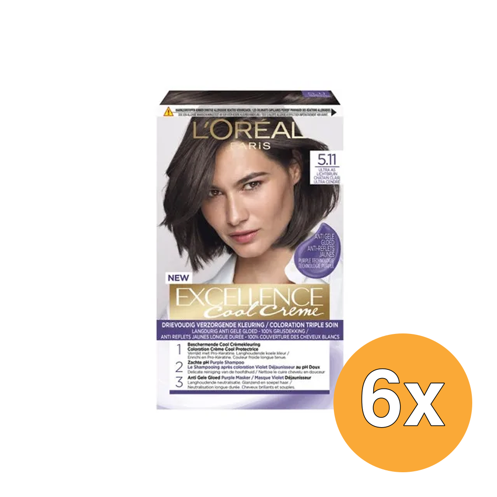 6x L'Oréal Paris Excellence Cool Creme 5.11 Ultra As Lichtbruin (1 set)