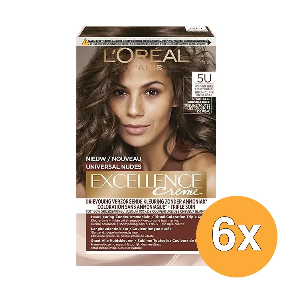 6x L'Oréal Paris Excellence Creme Universal Nudes 5U Lichtbruin (1 stuk)