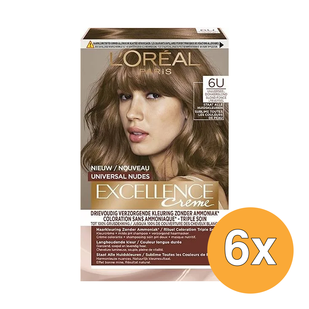 6x L'Oréal Paris Excellence Creme Universal Nudes 6U Donkerblond (1 stuk)