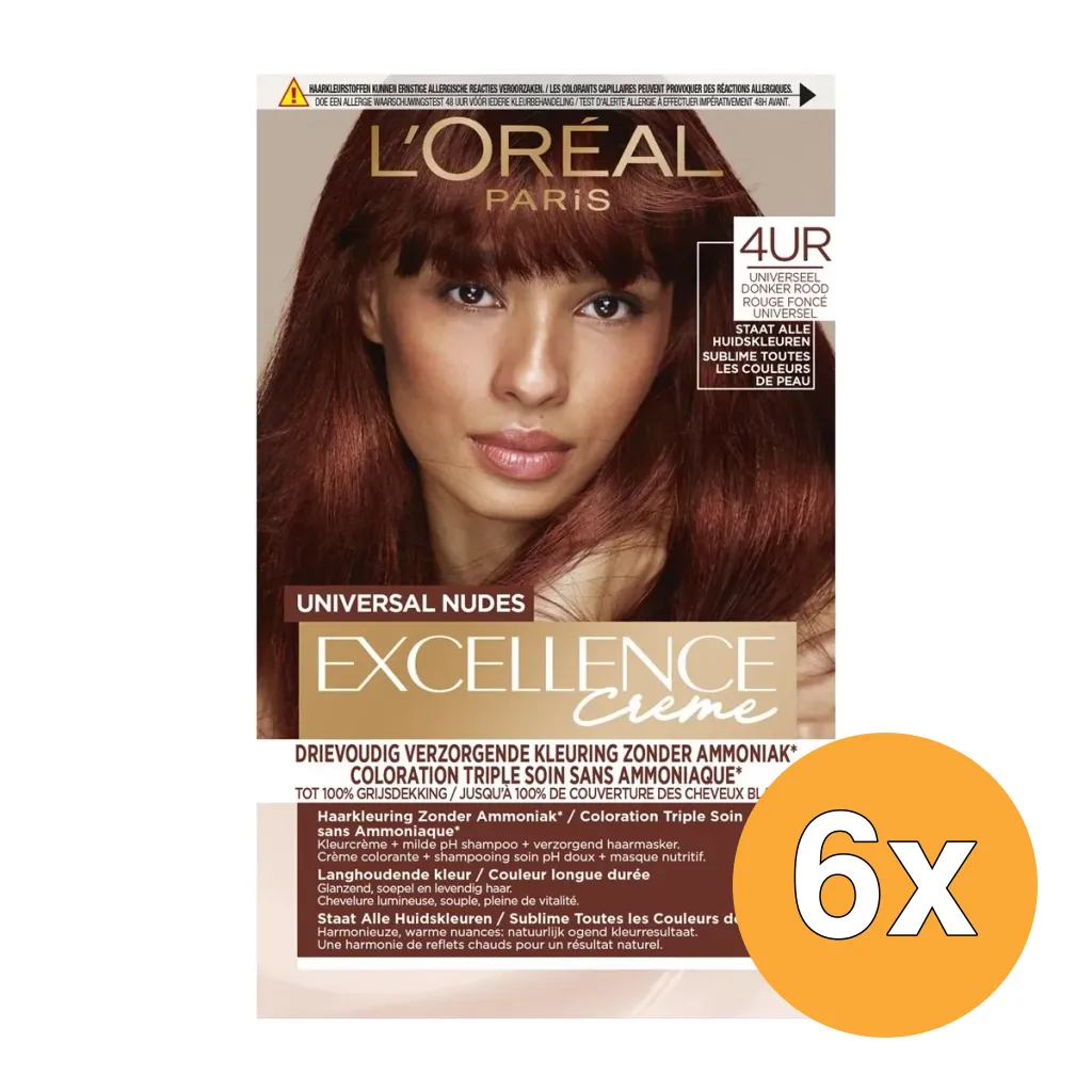 6x L'Oréal Paris Excellence Creme Universal Nudes 4Ur Donker Rood (1 stuk)