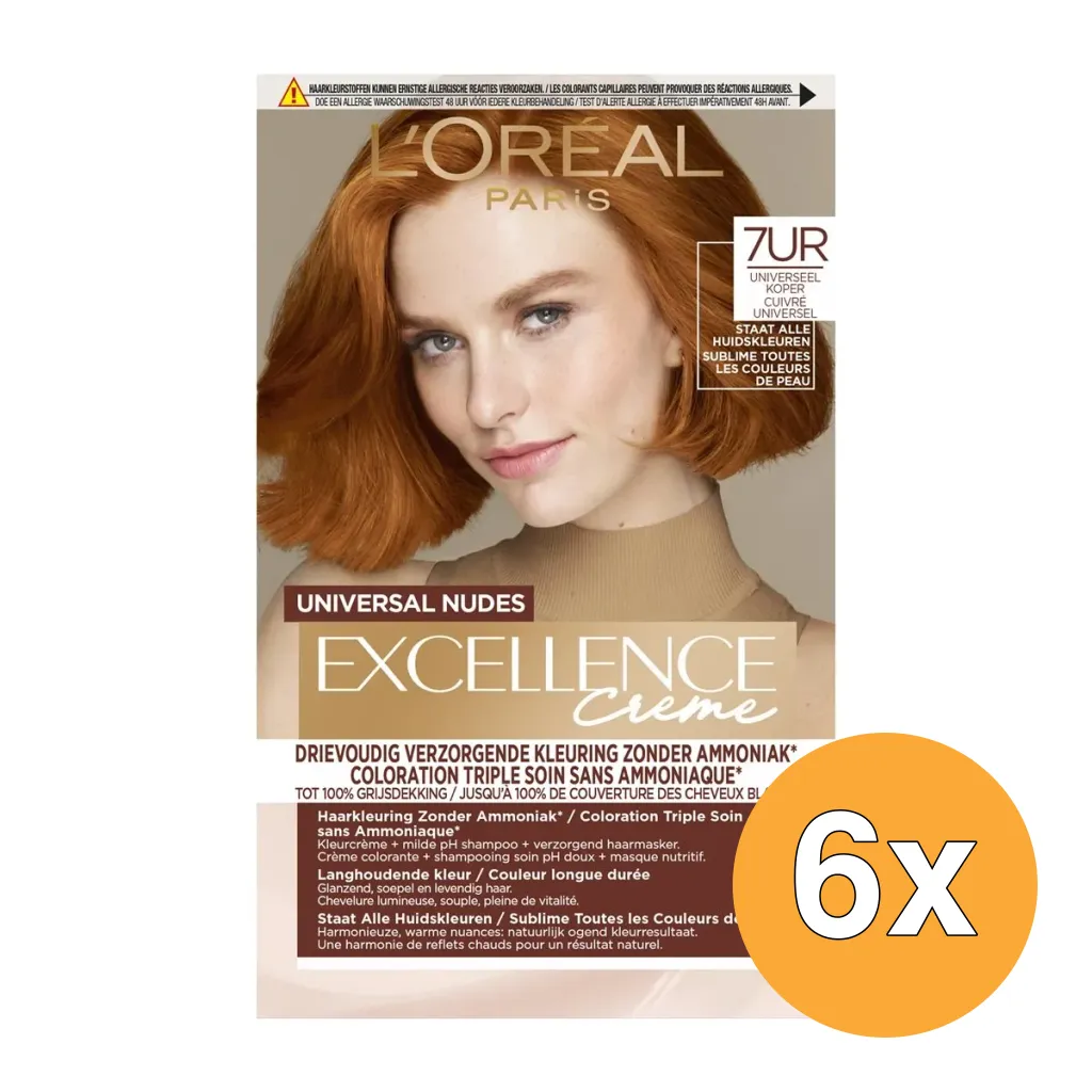 6x L'Oréal Paris Excellence Creme Universal Nudes 7Ur Universeel Koper (1 stuk)