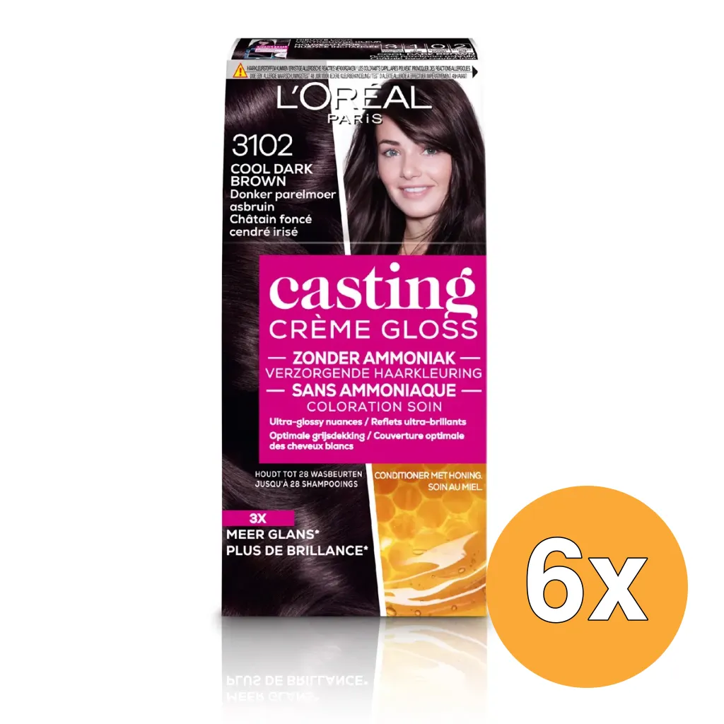 6x L'Oréal Paris Casting Creme Gloss 310 Cool Dark Brown (1 stuk)