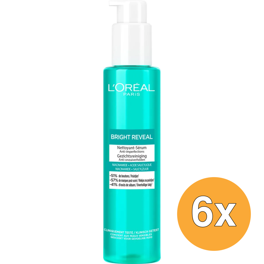 6x L'Oréal Paris Bright Reneal Gezichtsreiniger Schuimend Niacinamide (150 ml)