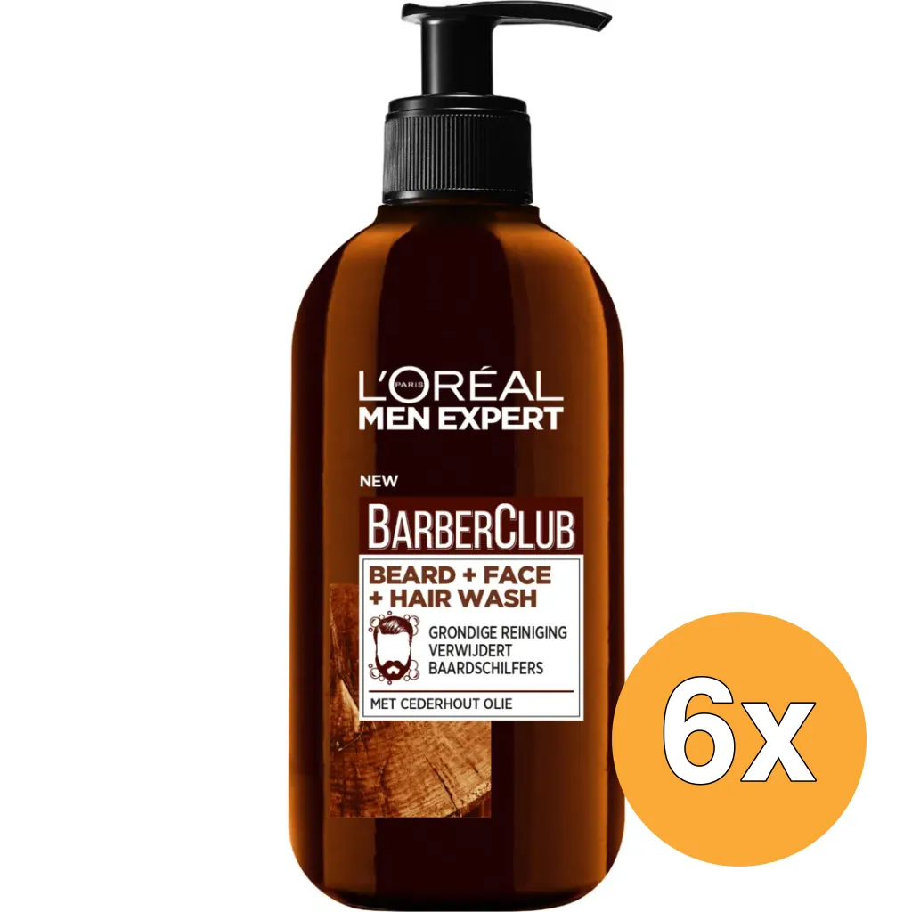 6x L'Oréal Paris Men Expert Barberclub Baard Gezicht & Haar 3-1 Wash (200 ml)
